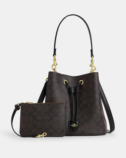 Rowan Bucket Bag In Signature Canvas Signature Canvas-Gold-Walnut-Black Signature Canvas-Gold-Walnut-Black