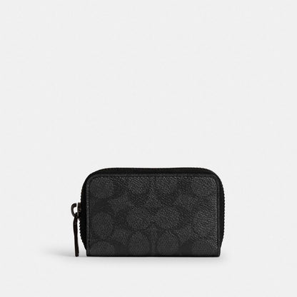Coach Small Zip Around Card Case In Signature Canvas Charcoal