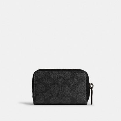 Coach Small Zip Around Card Case In Signature Canvas Charcoal