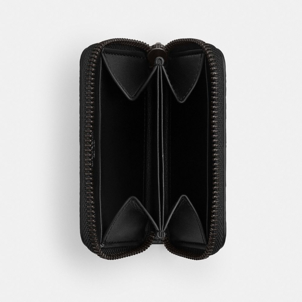 Coach Small Zip Around Card Case In Signature Canvas Charcoal