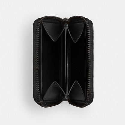 Coach Small Zip Around Card Case In Signature Canvas Charcoal