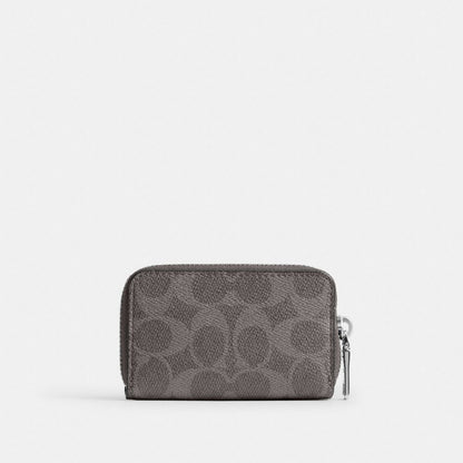 Coach Small Zip Around Card Case In Signature Canvas Grey Signature