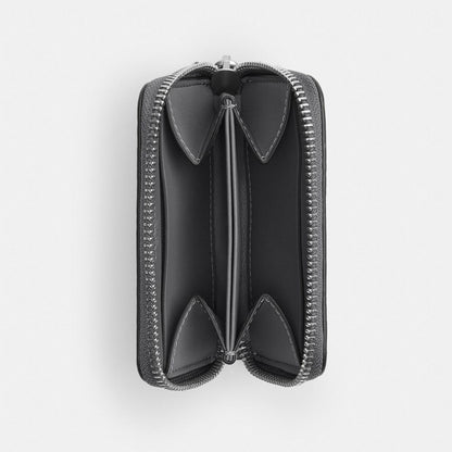 Coach Small Zip Around Card Case In Signature Canvas Grey Signature