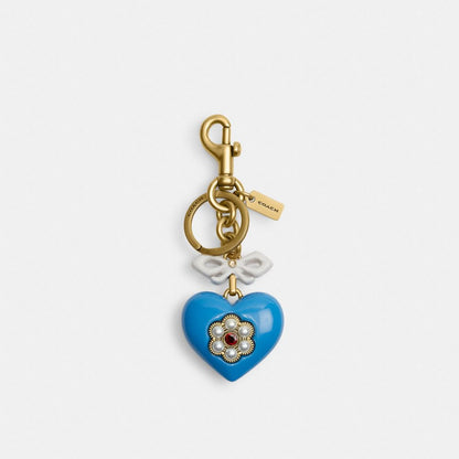 Coach Heart Bag Charm Brass Blue Multi