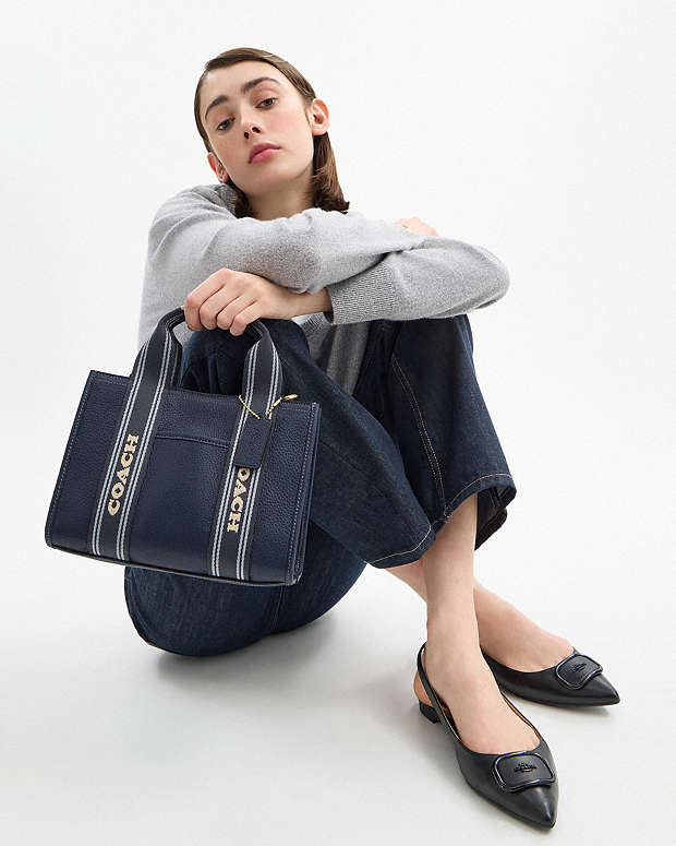 Coach Smith Tote Bag 24 Pebbled Leather-Gold-Denim Multi