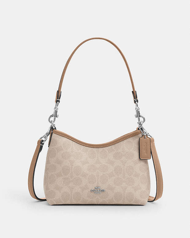 Laurel Small Shoulder Bag In Signature Canvas Signature Canvas-Silver-Sand-Taupe Signature Canvas-Silver-Sand-Taupe