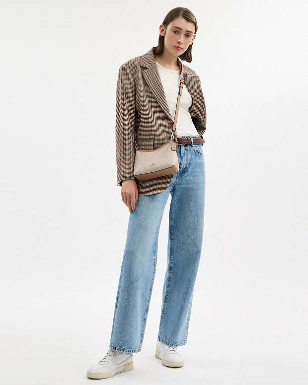 Laurel Small Shoulder Bag In Signature Canvas Signature Canvas-Silver-Sand-Taupe Signature Canvas-Silver-Sand-Taupe