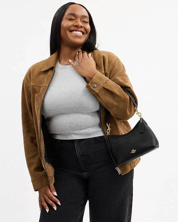 Laurel Small Shoulder Bag Pebbled Leather-Gold-Black Pebbled Leather-Gold-Black