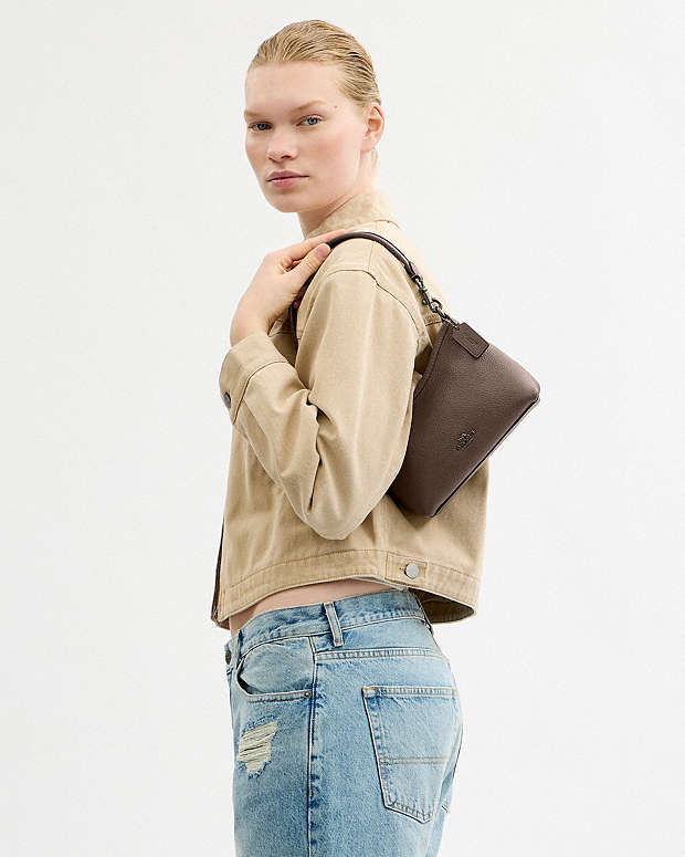 Laurel Small Shoulder Bag Pebbled Leather-Qb-Dark Stone Pebbled Leather-Qb-Dark Stone