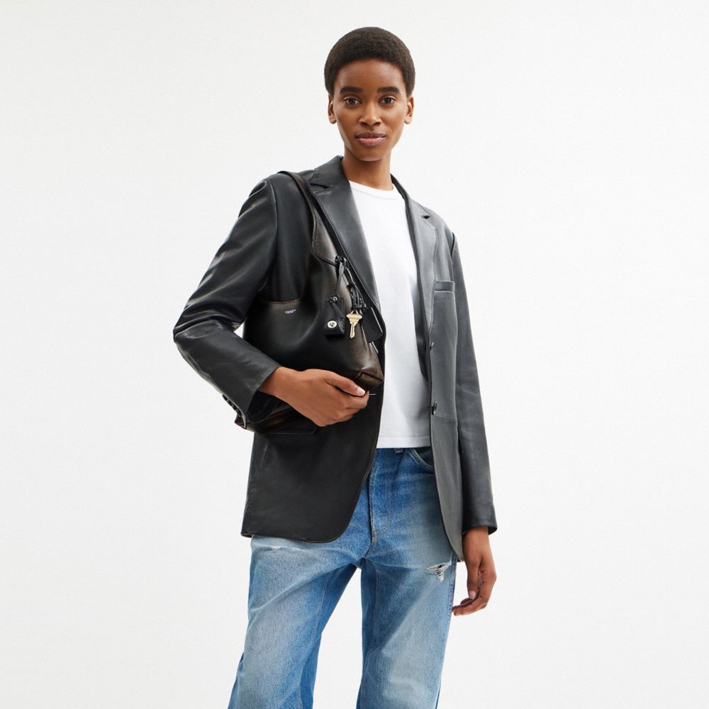 Coach Brooklyn Shoulder Bag 28 In Loved Leather Silver Black Brown