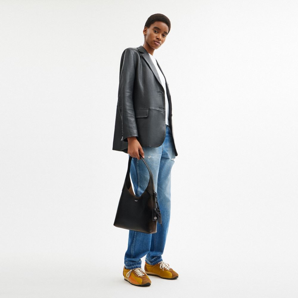 Coach Brooklyn Shoulder Bag 28 In Loved Leather Silver Black Brown