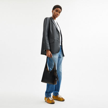 Coach Brooklyn Shoulder Bag 28 In Loved Leather Silver Black Brown