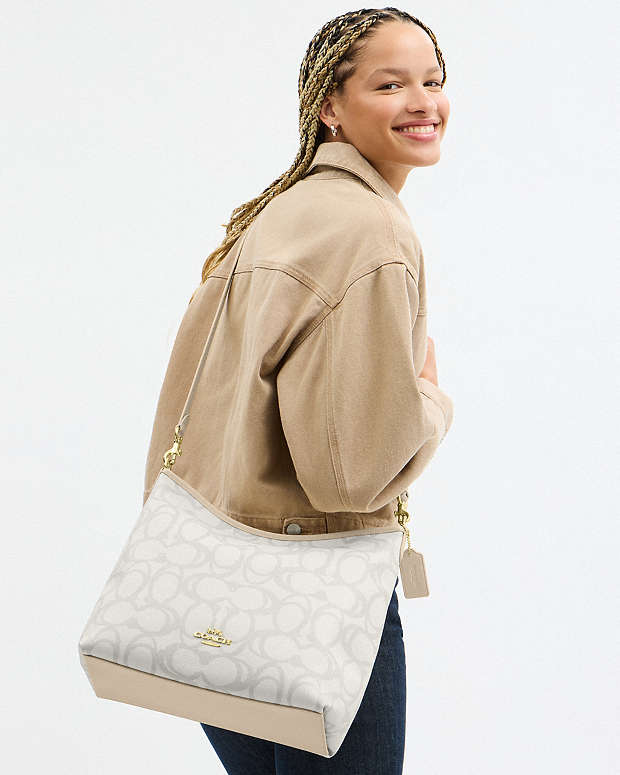 Laurel Large Shoulder Bag In Sketch Signature Canvas Signature Canvas-Gold-Ivory Signature Canvas-Gold-Ivory