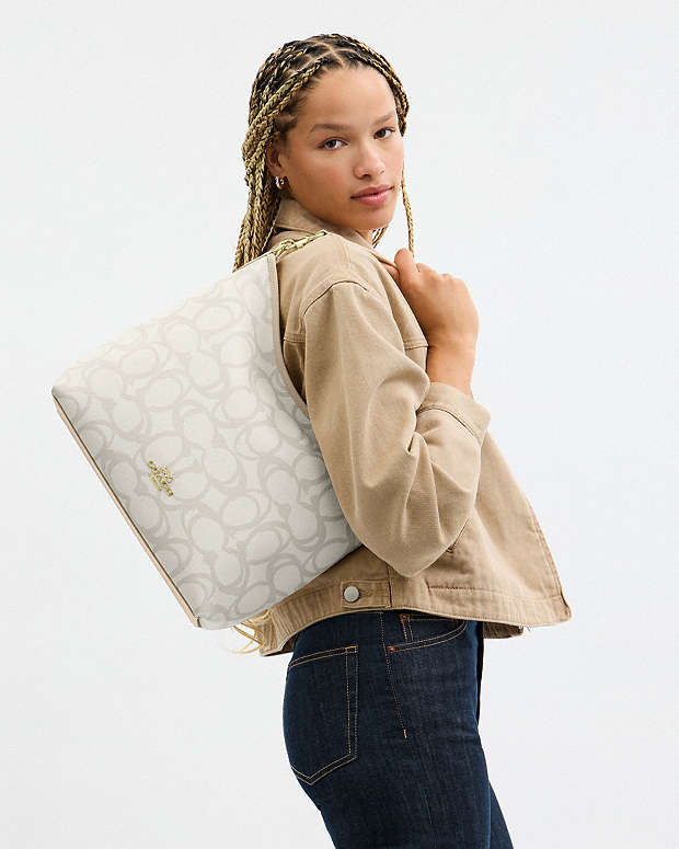 Laurel Large Shoulder Bag In Sketch Signature Canvas Signature Canvas-Gold-Ivory Signature Canvas-Gold-Ivory