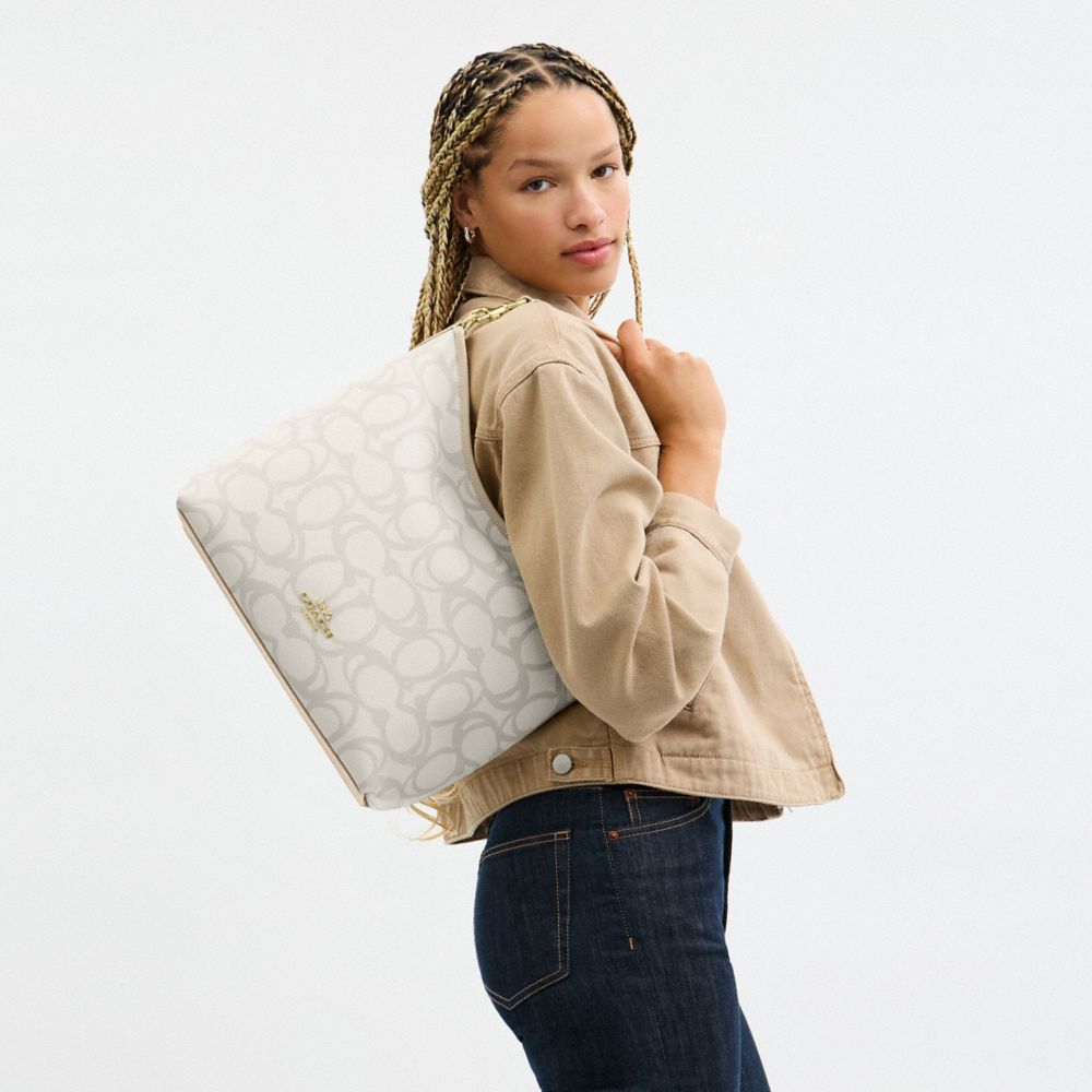 Laurel Large Shoulder Bag In Sketch Signature Canvas Signature Canvas-Gold-Ivory Signature Canvas-Gold-Ivory