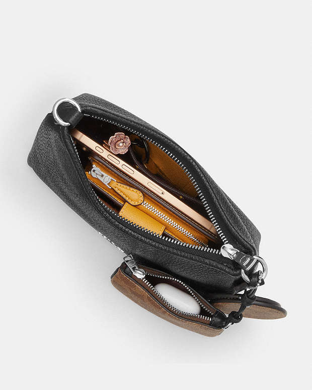 Laurel Small Shoulder Bag With Mirror Charm And Pouch Pebbled Leather-Sv-Black-Tan Pebbled Leather-Sv-Black-Tan