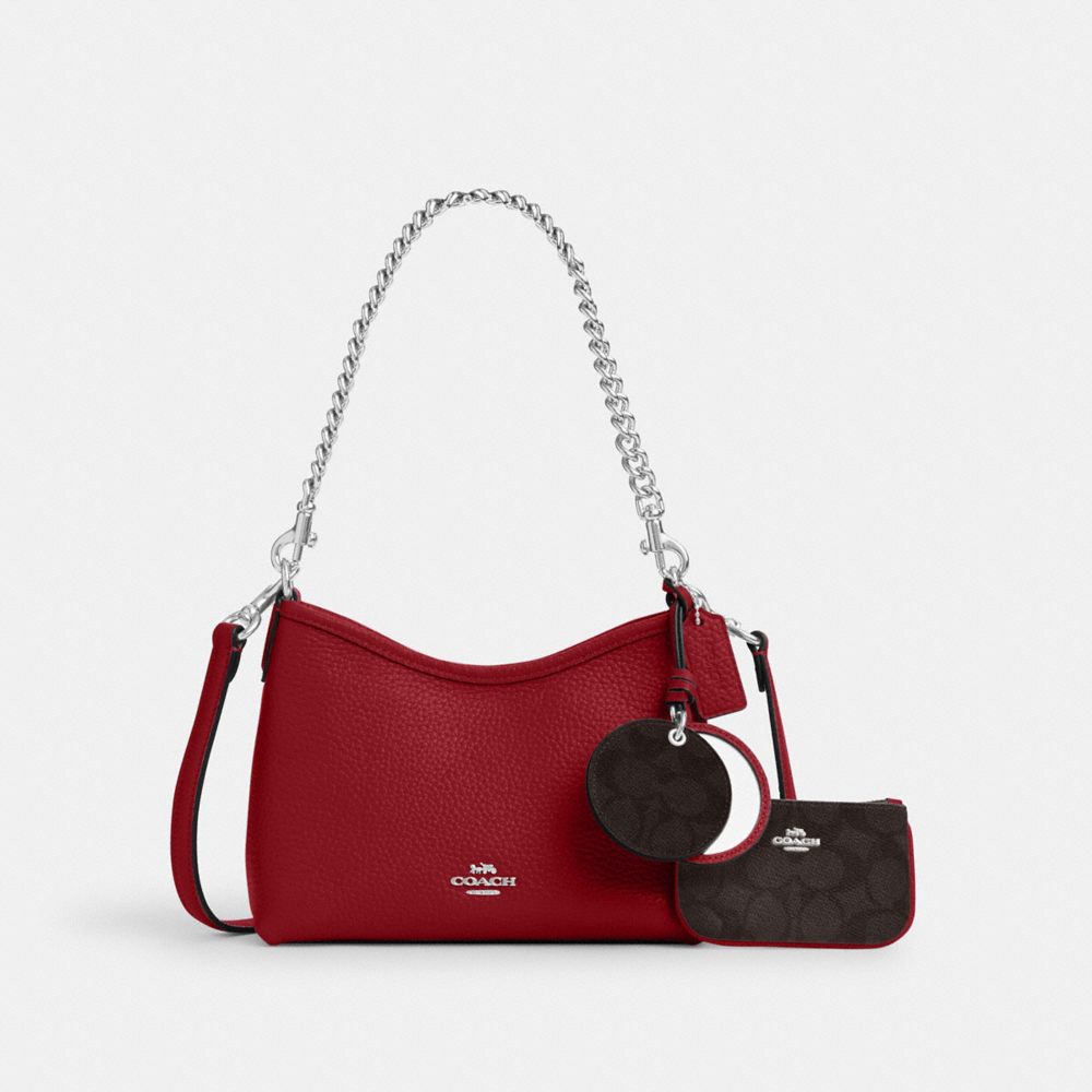 Laurel Small Shoulder Bag With Mirror Charm And Pouch Pebbled Leather-Sv-Dark Cardinal-Walnut Pebbled Leather-Sv-Dark Cardinal-Walnut