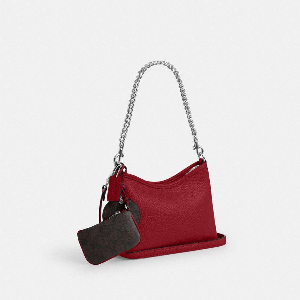 Laurel Small Shoulder Bag With Mirror Charm And Pouch Pebbled Leather-Sv-Dark Cardinal-Walnut Pebbled Leather-Sv-Dark Cardinal-Walnut