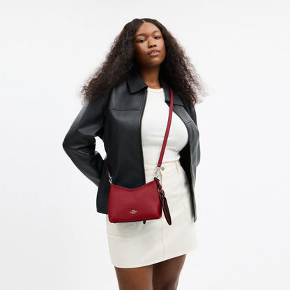 Laurel Small Shoulder Bag With Mirror Charm And Pouch Pebbled Leather-Sv-Dark Cardinal-Walnut Pebbled Leather-Sv-Dark Cardinal-Walnut