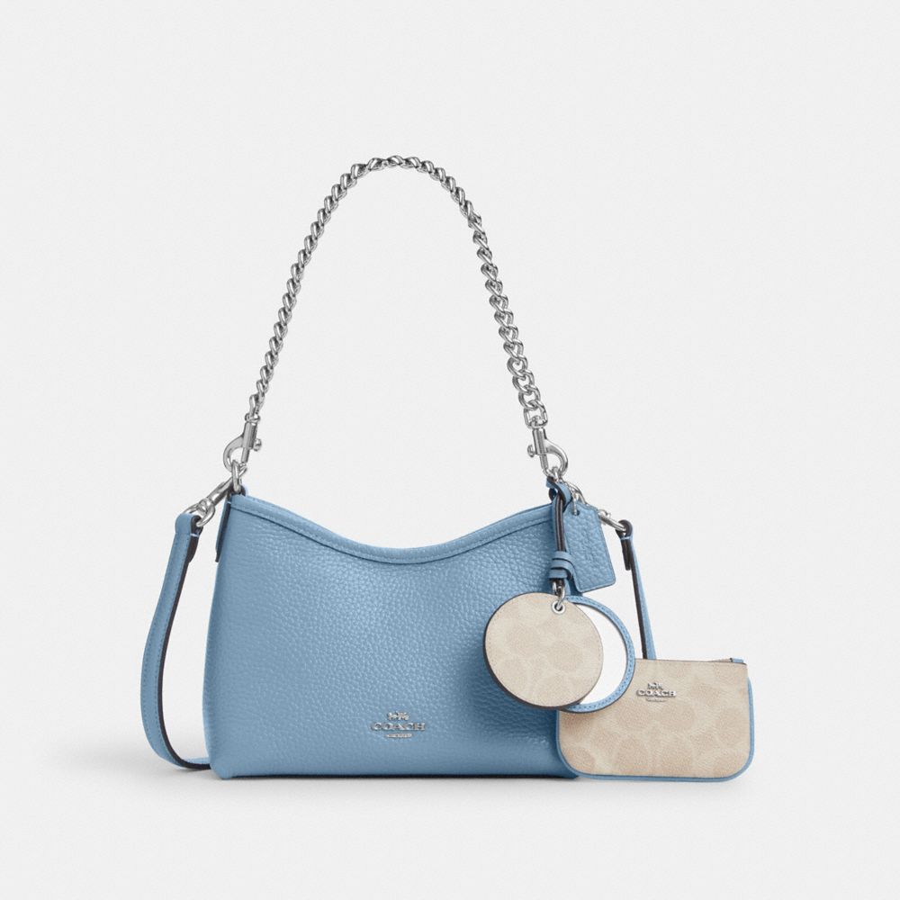 Laurel Small Shoulder Bag With Mirror Charm And Pouch Pebbled Leather-Sv-Pool-Sand Pebbled Leather-Sv-Pool-Sand