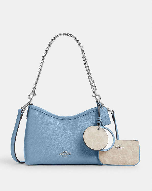 Laurel Small Shoulder Bag With Mirror Charm And Pouch Pebbled Leather-Sv-Pool-Sand Pebbled Leather-Sv-Pool-Sand