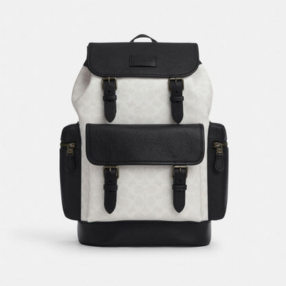 Coach Sprint Backpack In Colorblock Signature Canvas Gunmetal Chalk Black