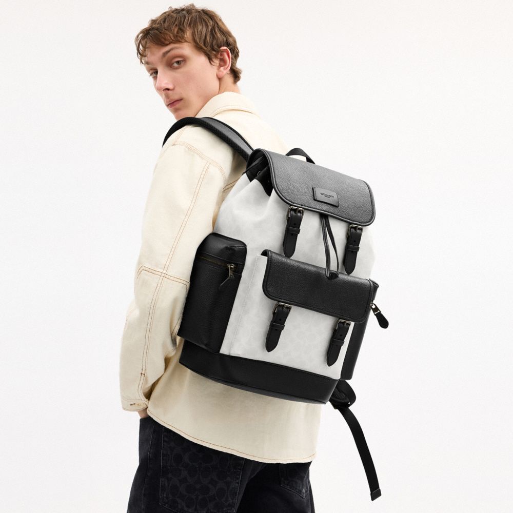 coach backpack colorblock Coach Sprint Backpack In Colorblock Signature Canvas Gunmetal Chalk Black – Kicks Machine