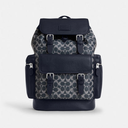 Coach Sprint Backpack In Colorblock Signature Canvas Silver Denim Chalk