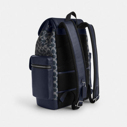 Coach Sprint Backpack In Colorblock Signature Canvas Silver Denim Chalk