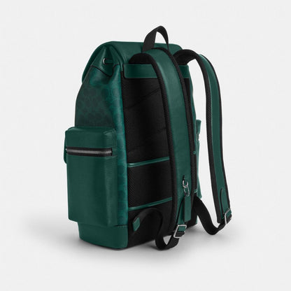 Coach Sprint Backpack In Colorblock Signature Canvas Silver Sea Green
