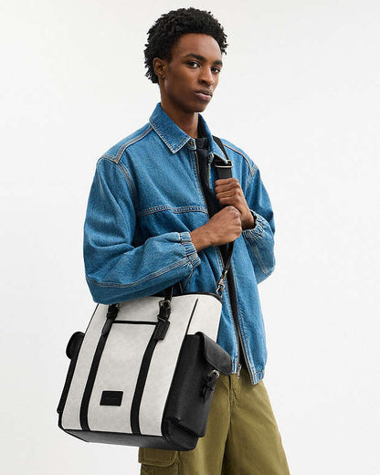Sprint Tote Bag In Colorblock Signature Canvas Signature Canvas-Gunmetal-Chalk-Black Signature Canvas-Gunmetal-Chalk-Black