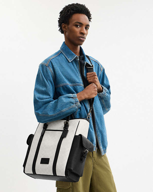 Sprint Tote Bag In Colorblock Signature Canvas Signature Canvas-Gunmetal-Chalk-Black Signature Canvas-Gunmetal-Chalk-Black