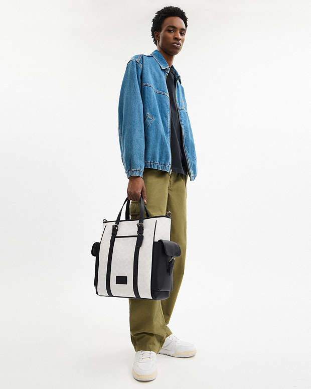 Sprint Tote Bag In Colorblock Signature Canvas Signature Canvas-Gunmetal-Chalk-Black Signature Canvas-Gunmetal-Chalk-Black
