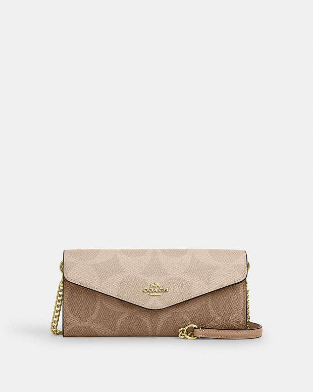 Klare Wallet With Chain In Blocked Signature Canvas Gold-Sand-Tan Gold-Sand-Tan
