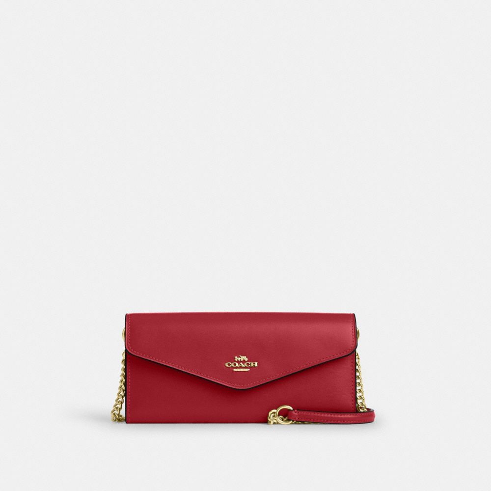Coach Klare Wallet With Chain Gold True Red
