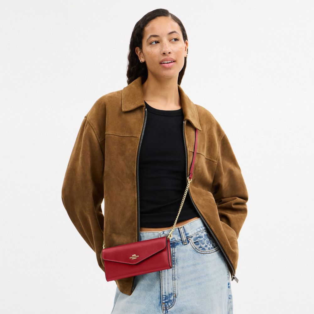 Coach Klare Wallet With Chain Gold True Red