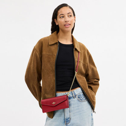 Coach Klare Wallet With Chain Gold True Red
