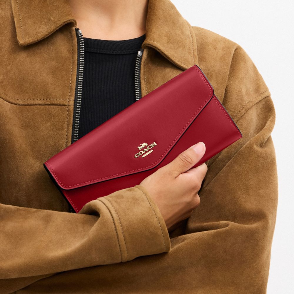 Coach Klare Wallet With Chain Gold True Red