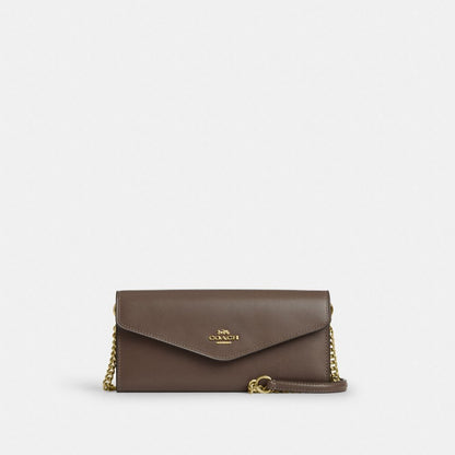 Coach Klare Wallet With Chain Gold Dark Stone