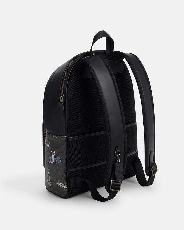 West Backpack In Signature Canvas With Surf Print Signature Canvas-Gunmetal-Charcoal Multi Signature Canvas-Gunmetal-Charcoal Multi