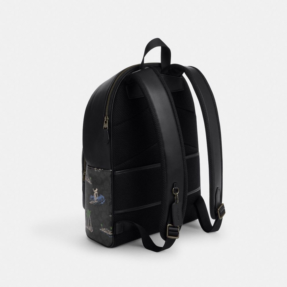 West Backpack In Signature Canvas With Surf Print Signature Canvas-Gunmetal-Charcoal Multi Signature Canvas-Gunmetal-Charcoal Multi