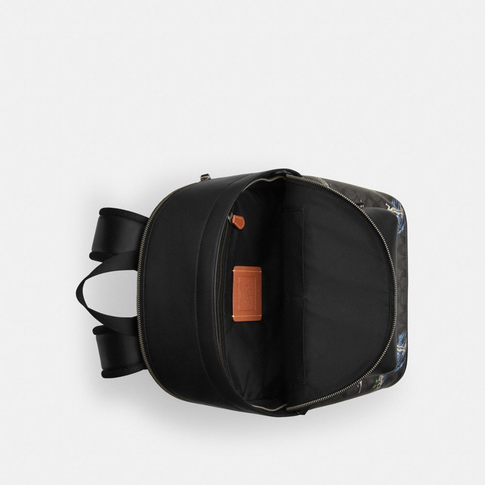 West Backpack In Signature Canvas With Surf Print Signature Canvas-Gunmetal-Charcoal Multi Signature Canvas-Gunmetal-Charcoal Multi