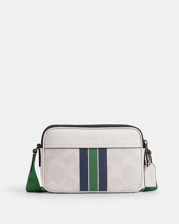 Graham Crossbody Bag In Signature Canvas With Varsity Stripe Gunmetal-Chalk Multi Gunmetal-Chalk Multi