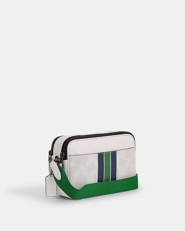 Graham Crossbody Bag In Signature Canvas With Varsity Stripe Gunmetal-Chalk Multi Gunmetal-Chalk Multi