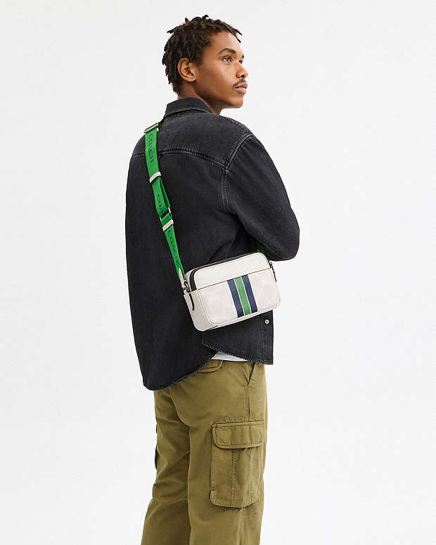 Graham Crossbody Bag In Signature Canvas With Varsity Stripe Gunmetal-Chalk Multi Gunmetal-Chalk Multi