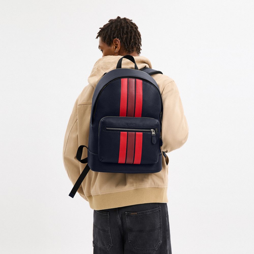 West Backpack With Varsity Stripe Gunmetal-Midnight Navy Multi Gunmetal-Midnight Navy Multi
