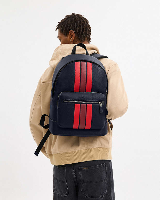 West Backpack With Varsity Stripe Gunmetal-Midnight Navy Multi Gunmetal-Midnight Navy Multi