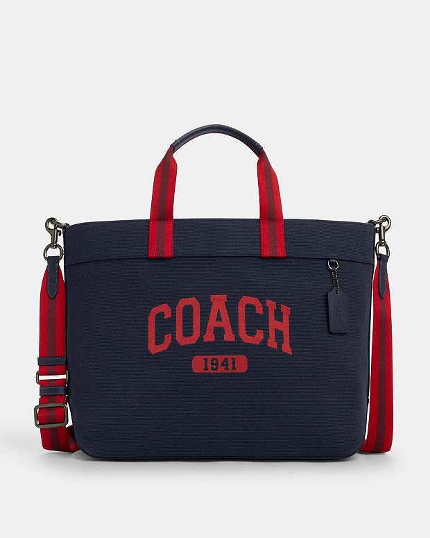 Tote Bag 38 With Coach Graphic Gunmetal-Midnight Navy Multi Gunmetal-Midnight Navy Multi