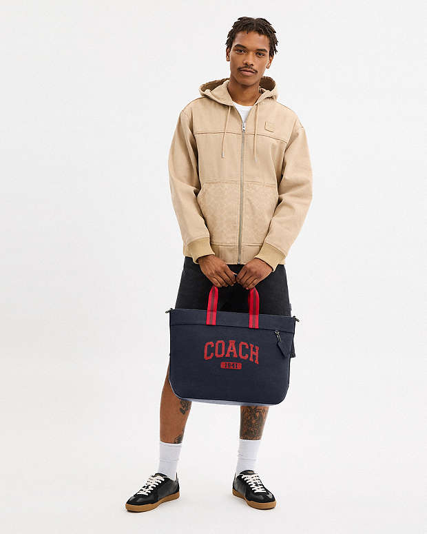 Tote Bag 38 With Coach Graphic Gunmetal-Midnight Navy Multi Gunmetal-Midnight Navy Multi