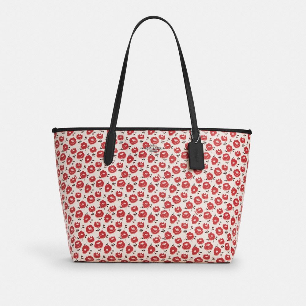 City Tote Bag With Floral Print Silver-Chalk-Black Multi Silver-Chalk-Black Multi